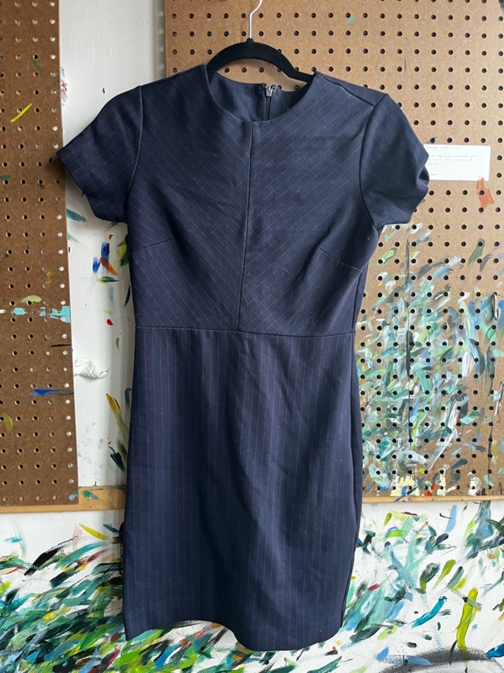Banana Republic Navy Dress with Subtle Pinstripes